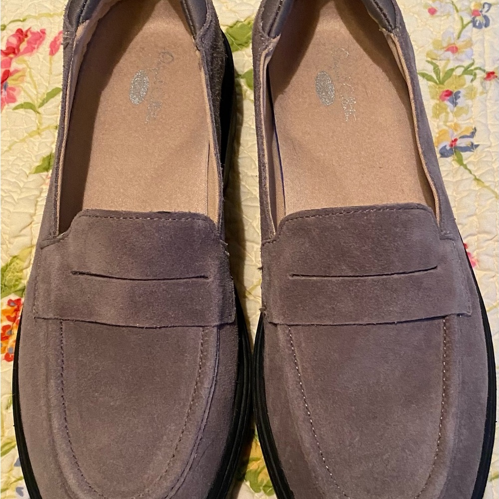 Dr. Scholl's Women's Suede Loafers in greyish/tan.
